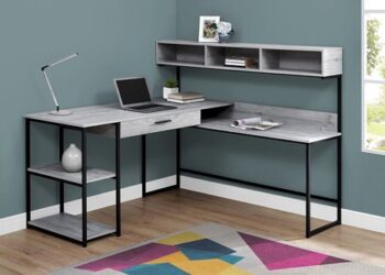Bạn có thể tận dụng 1 góc nhỏ để đặt chiếc bàn làm việc  chữ L tinh tế như thế này
